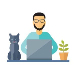 remote worker male cat