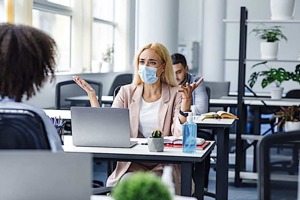 HR Management: #NewNormalWorkplace — mixed responses in workplaces to removal of mask mandates; and how to prevent divisions and conflicts 4 Mask Conflict Workplace HR Management Pivotal HR Solutions Blog