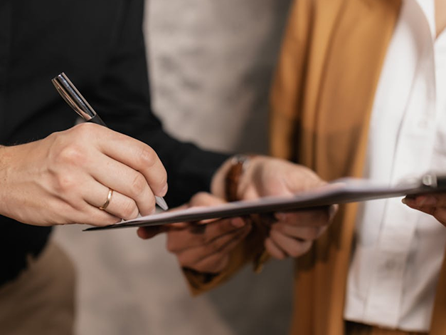 A Person Signing a Document