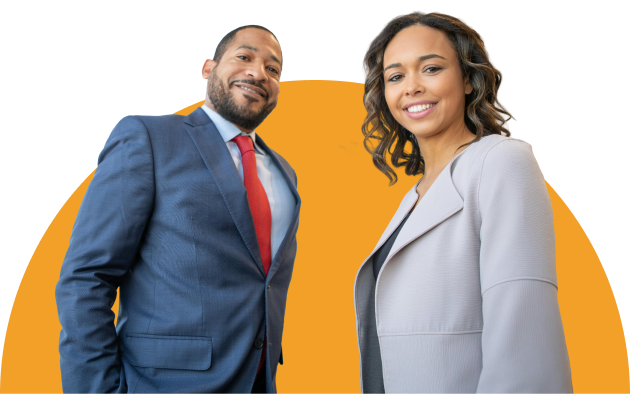 Professional man and woman smiling